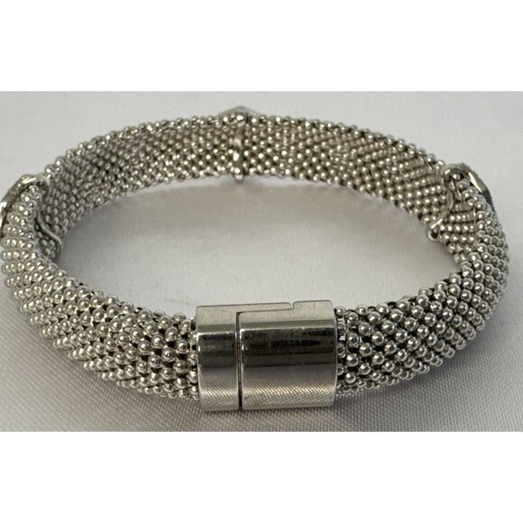 Silver Mesh Diamond-Accented Bracelet With Magnetic Clasp - Picture 4 of 7